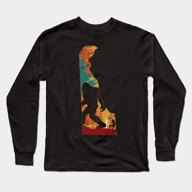 Bigfoot Retro Vintage Sasquatch Delaware Long Sleeve T-Shirt by ryanjaycruz